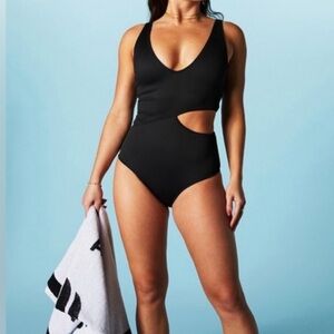 Fabletics NWT Shaping Asymmetrical Cutout One Piece Swim Suit in Black